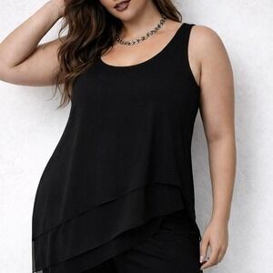 Torrid Black Sheer Layered Tank Top Size 2 Asymmetrical Chiffon Tunic